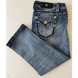 Miss Me Jeans Women 29 Blue Midrise Capri Tick Stitch Flip Pockets Western